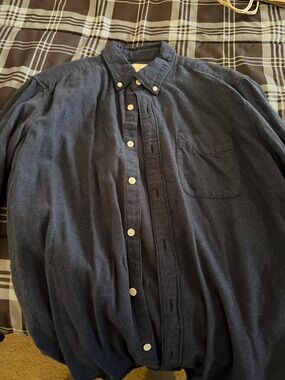 American Eagle Navy Button-Front Shirt with Chest Label